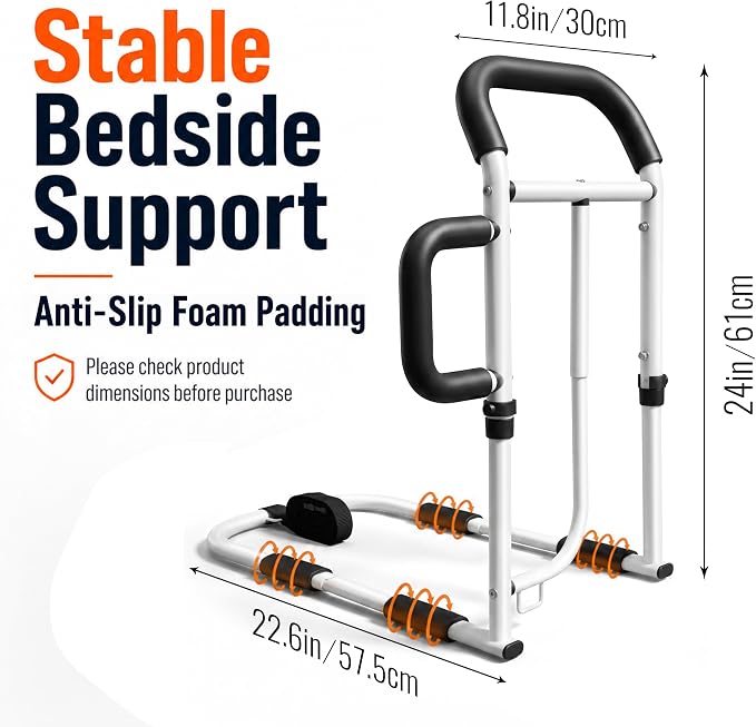 Bed Rails for Elderly, Bed Cane for Seniors, Latest ASTM Certified | 350lbs Support, Bed Cane with Side Handle, Storage Pouch, Non-Slip Padding, ASTM Approved