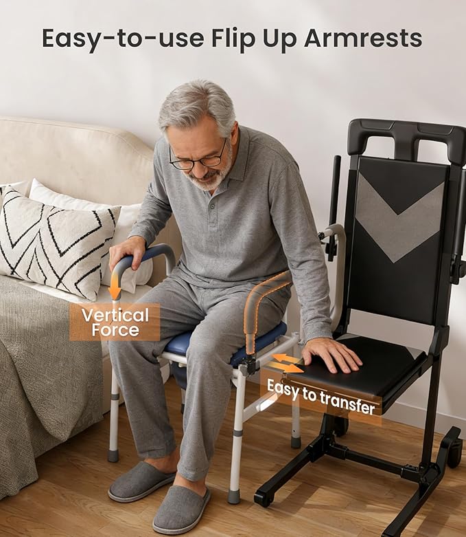 VOCIC Drop Arm Bedside Commode with Night Light, Extra Wide Adjustable, 400 lbs Padded Seat Portable Potty, 6.3QT Bucket, Heavy Duty Steel Commode Over Toilet Chair for Seniors, YR11
