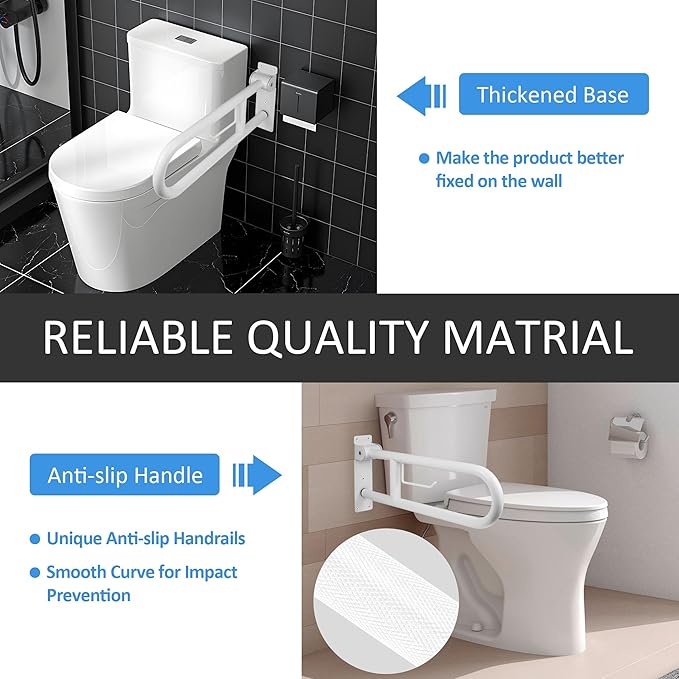 Handicap Grab Bar, 23.6 Inch Stainless Steel Toilet Safety Rails, White Disabled Flip-Up Bathroom Grab Bars with Paper Holder, Anti-Slip Toilet Handrails Hand Grips Grab Bars for Elderly