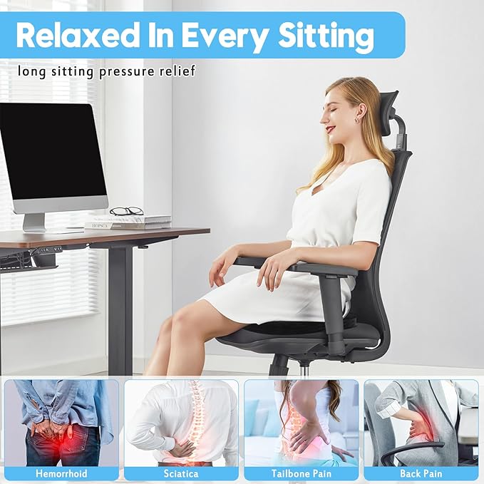 Wheelchair Seat Cushion with Memory Foam - Relieves Sciatica, Back & Tailbone Pain, Pressure Relief Design for Comfort & Posture Support, Non-Slip Bottom, 18"x14"x2.8" (Black)