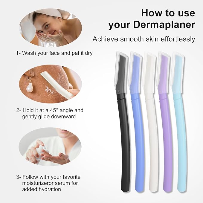 Dermaplane Razor for Women, Facial Razor, Peach Fuzz Remover, 10ct Cream | Disposable Dermaplaning Tool for Facial Hair Removal & Exfoliation, Microblade Design, Easy Replacement for Home & Travel