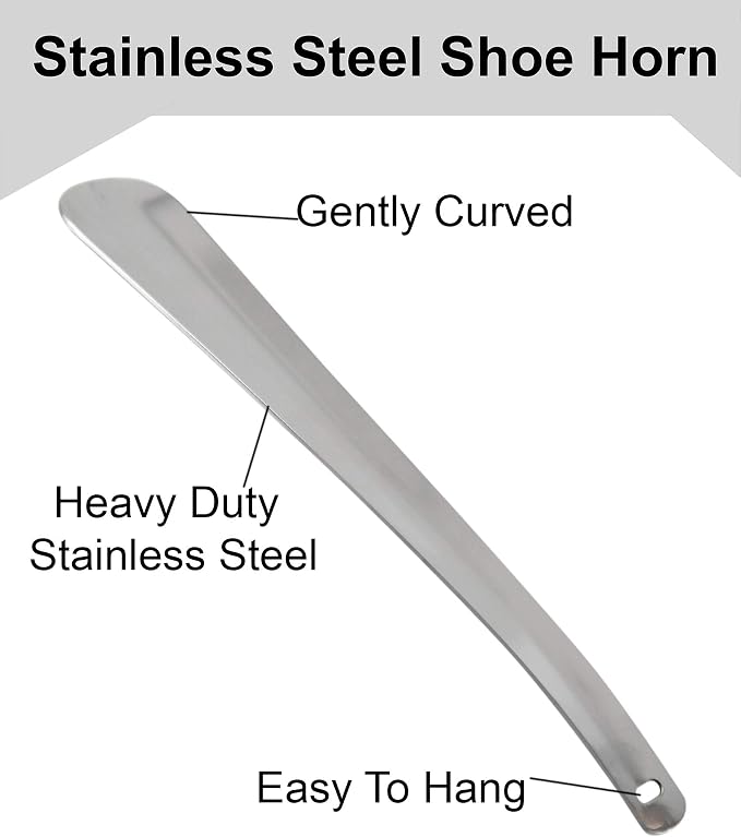 Home-X Stainless-Steel Shoehorn, Boot Jack, Shoe Helper for Seniors, Men, Women, and Kids, Shoe Slip-On Tool, Shoe Gadgets, 11 ¾” L x 1 ¾” W x ½” H, Stainless-Steel