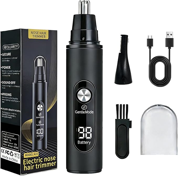 2026 Nose Hair Trimmer for Men and Women Led Display Ipx7, USB Rechargeable Ear Hair Trimmer with Dual-Edge Blades, Two-Speed Adjustment,Double Head Painless Ear & Facial Hair Trimmer(Black