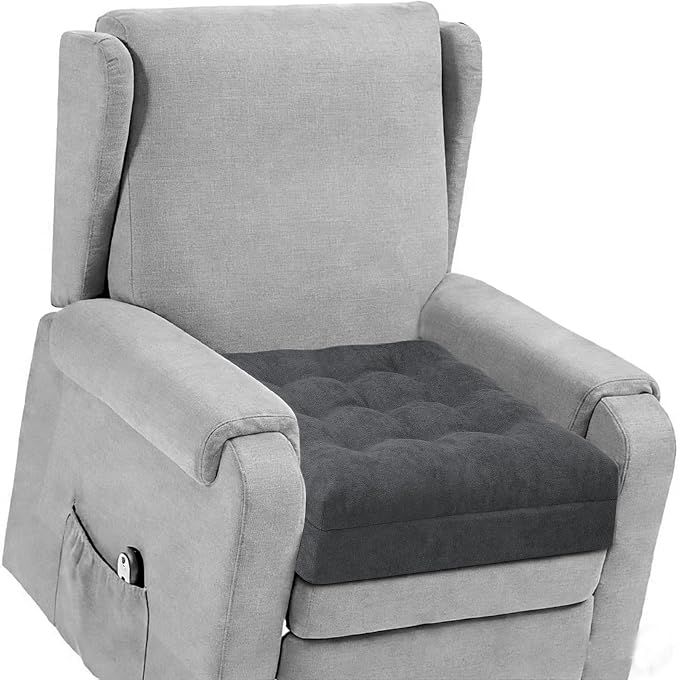 Recliner Seat Cushion for Elderly - Patented Dual Design for Sagging Recliner Replacement & Easy Get Up, Booster Cushion Relieves Back Pain from Sofa, Couch, Chair 20x20x5 Inches Dark Grey