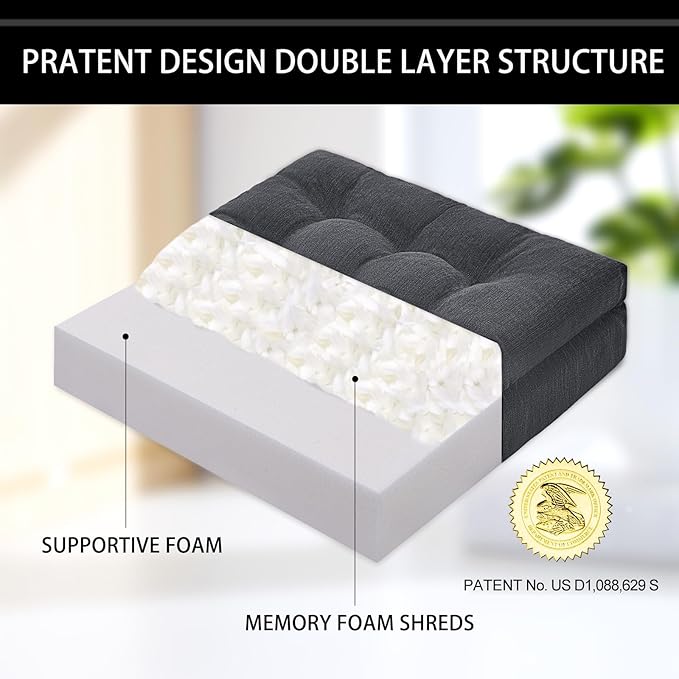 Recliner Cushions for Elderly with Lumbar Support, Patent Design 20x20x4 Inch Thick Chair Cushion Soft Tufted Dual Layer Booster Seat Cushions for Seniors Recliner Risers Gray 1 Set