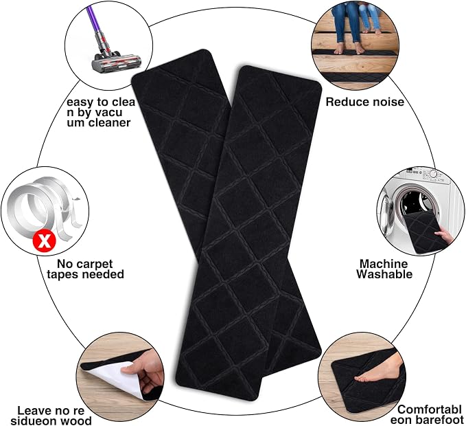 Stair Treads for Wooden Steps 15pcs - 8x30in Carpet Stairs Runner Indoor Non-Slip Stair Mats for Kids Elders and Pets | Indoor Stair Mats for Kids Elders and Pets
