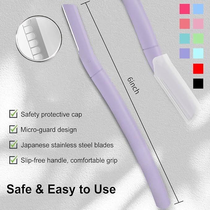 Dermaplane Razor for Women, Facial Razor, Peach Fuzz Remover, 10ct Lilac | Disposable Dermaplaning Tool for Facial Hair Removal & Exfoliation, Microblade Design, Easy Replacement for Home & Travel