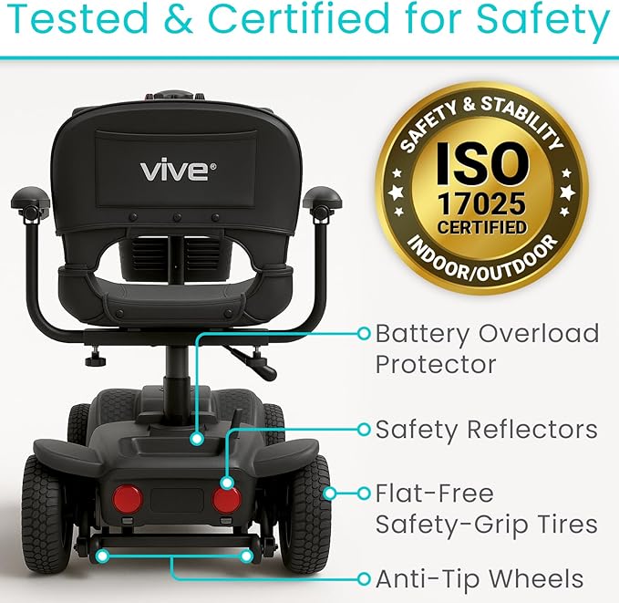 Vive 4 Wheel Mobility Scooter - Electric Powered Wheelchair Device - Compact Heavy Duty Mobile for Travel, Adults, Elderly - Long Range Power Extended Battery with Charger & Basket