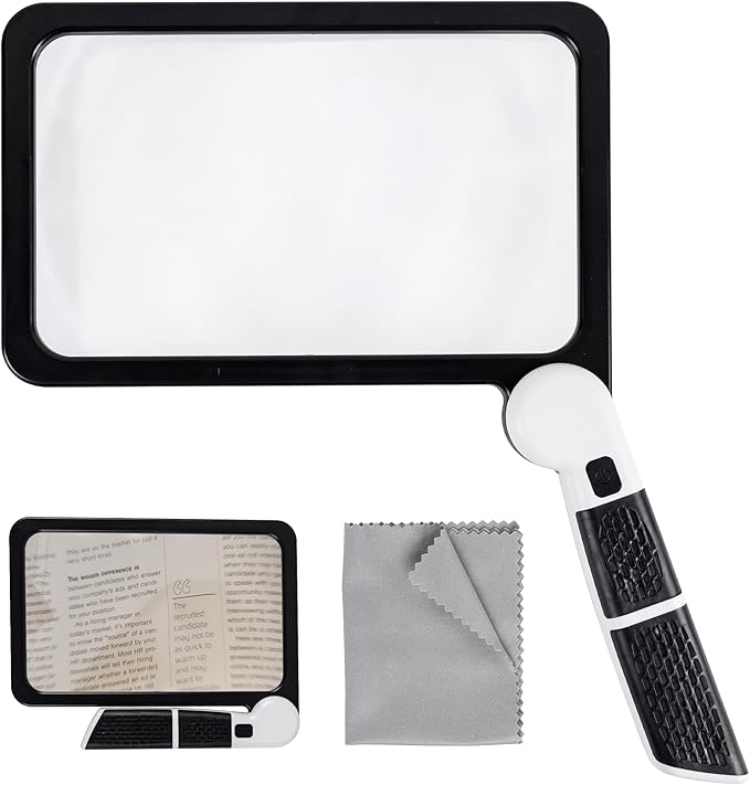 Full Page Magnifier with Light,Large Magnifying Glass for Reading,5X Magnifier for Seniors,Square Magnifying Glass Handheld,Lighted Book Magnifier,Big Vision Magnifier for Macular Degeneration