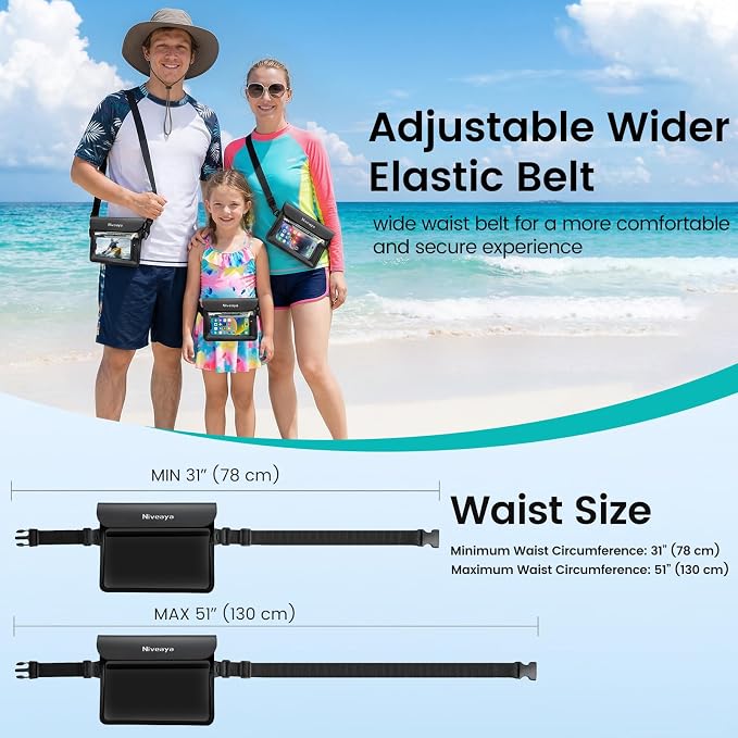 Niveaya IPX8 Waterproof Fanny Pack, Waterproof Pouch Dry Bag for Beach, Kayaking, Swimming, Boat Travel Cruise Essentials, Waterproof Phone Bag Passport Holder for Women Men(2 Pack)