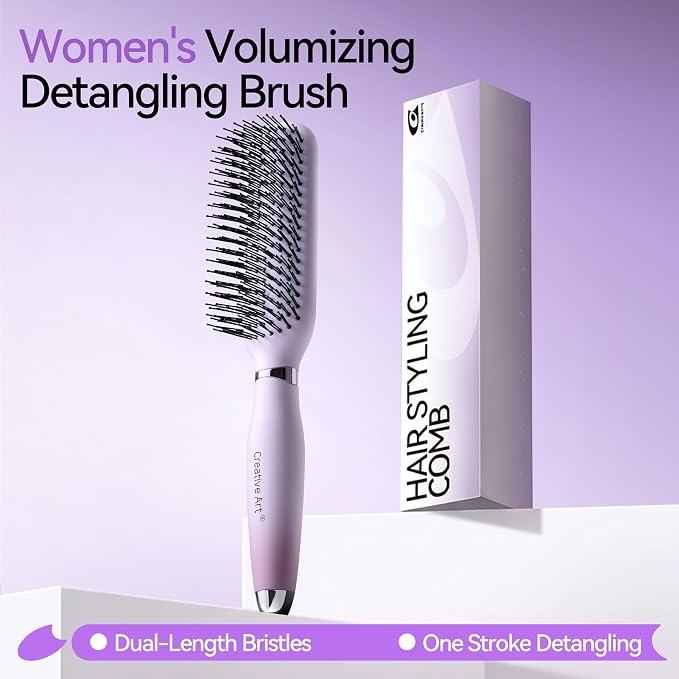 Detangling & Styling Hair Brush for Women Men, Wet& Dry Detangler Hairbrush | Dual-Length Nylon Bristles for Straight to Curly Hair Types, Eliminates Knots & Reduces Breakage, Purple Gradient