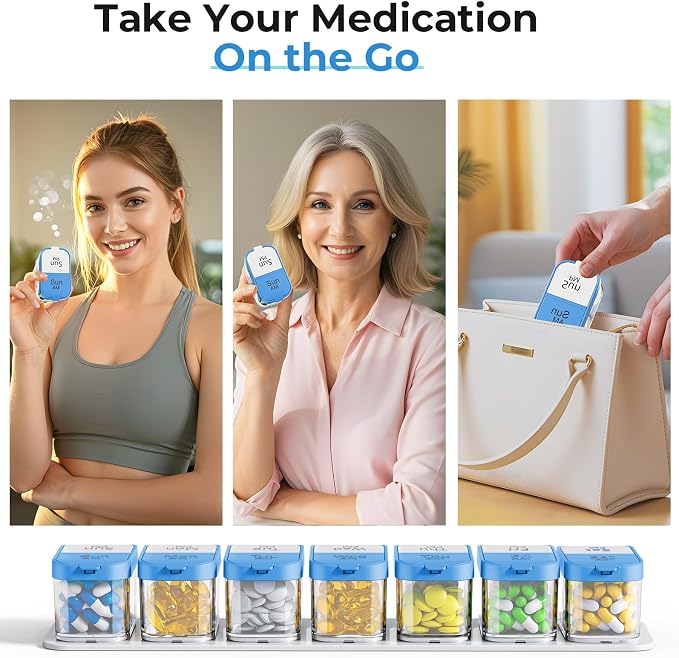 Odaro Extra Large Weekly Pill Organizer, XL Pill Box 7 Day Am Pm, Jumbo Medicine Organizer 2 Times A Day to Hold Daily Medicine Vitamin and Supplements - Blue