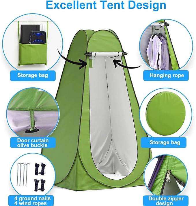 Panmout Portable Toilet Kit with Pop-Up Privacy Tent, 16.5" Camping Toilet | All-in-One Outdoor Portable Camping Bathroom with Camping Toilet , Waste Bags, LED Light for Camping, RV, Road Trip