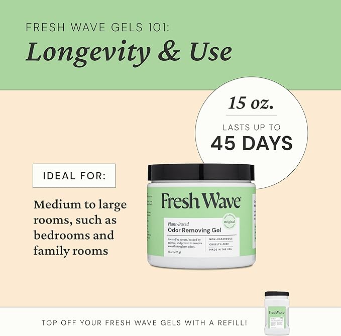 Fresh Wave Odor Removing Gel, 15 oz., Pack of 2 - Odor Absorbers for Home, Safer Odor Relief, Natural Plant-Based Odor Eliminator, Every 15 oz. lasts 30-60 Days, For Cooking, Trash & Pets