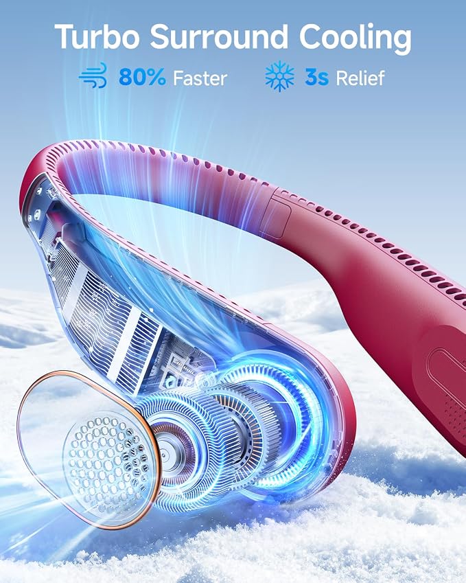 SWEETFULL Portable Neck Fan: 5200mAh Bladeless Personal Fan | 4 Speeds, 20H Max Runtime, No Hair Twist Quiet Wearable Fan for Travel | Birthday Gifts for Men Women Mom Dad