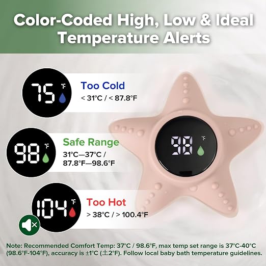 Haakaa Silicone Baby Bath Thermometer – Water Temperature Thermometer for Baby Safety, Floating Infant Bath tub Temp Thermometer for Newborns & Toddlers - Starfish