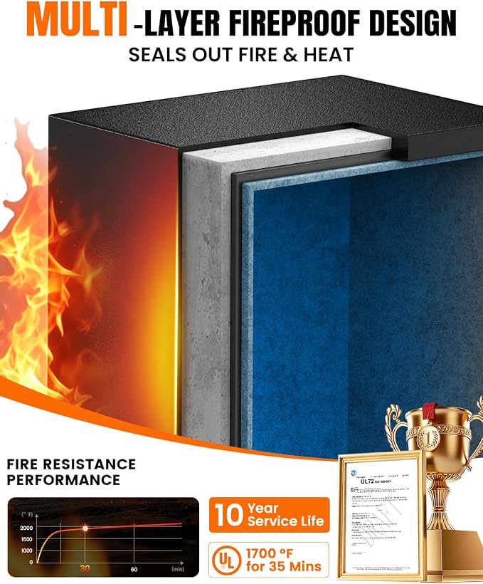 𝐔𝐩𝐠𝐫𝐚𝐝𝐞𝐝 𝟐𝟎𝟐𝟔 Fireproof Safe Box| 𝟏𝟕𝟎𝟎°𝐅 𝟑𝟓-𝐌𝐢𝐧 Protection| 2.8 Cuft Fire Proof Digital Home Safes with Smart Alarm System, Bolt-Down Design| for Documents Jewelry Electronics