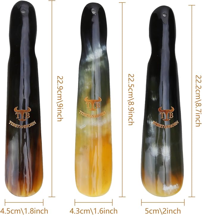 Shoe Horn, Hand Crafted Natural Tibetan Yak Horn Shoe Horns for Men Women Kids, Boots & All Shoes, Portable Travel Size with Gift Box(8.7" to 9.4")