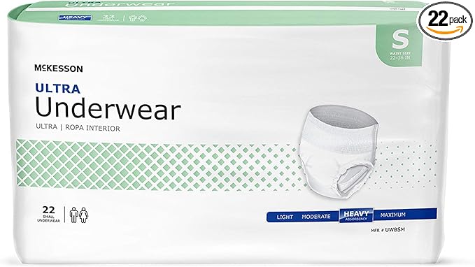 McKesson Ultra Adult Incontinence Underwear, [22 Count], Heavy Absorbency, Small, 22-36 in. Unisex Bladder Leak Protection, Pull-On Style with Tear-Away Sides, Postpartum and Incontinence Support
