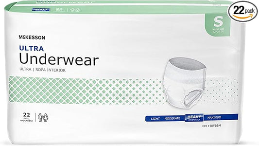 McKesson Ultra Adult Incontinence Underwear, [22 Count], Heavy Absorbency, Small, 22-36 in. Unisex Bladder Leak Protection, Pull-On Style with Tear-Away Sides, Postpartum and Incontinence Support