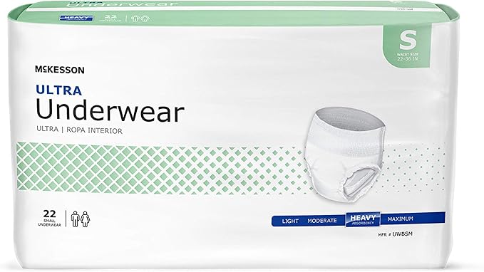 McKesson Ultra Adult Incontinence Underwear, [88 Count], Heavy Absorbency, Small, 22-36 in. Unisex Bladder Leak Protection, Pull-On Style with Tear-Away Sides, Postpartum and Incontinence Support