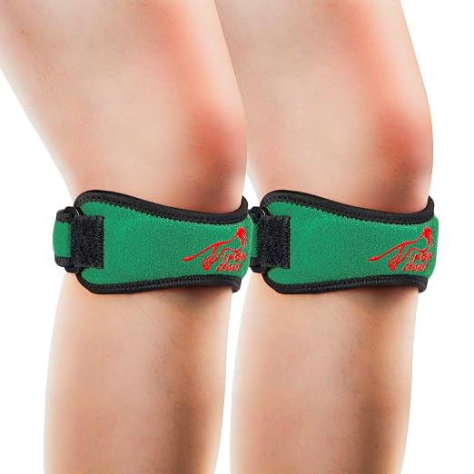 IPOW Embroidery Patellar Tendon Support Strap 2 Pack, Knee Pain Relief & Patella Stabilizer Knee Strap, knee Support for Women and Men, Knee Braces for Running, Working Out, Weightlifting,Green