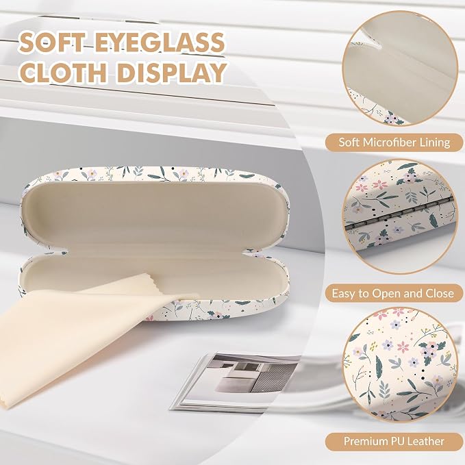 Glasses Case Hard Shell,Portable Protective Eyeglasses Case, Eyeglass Holder Box with Cleaning Cloth, for men women
