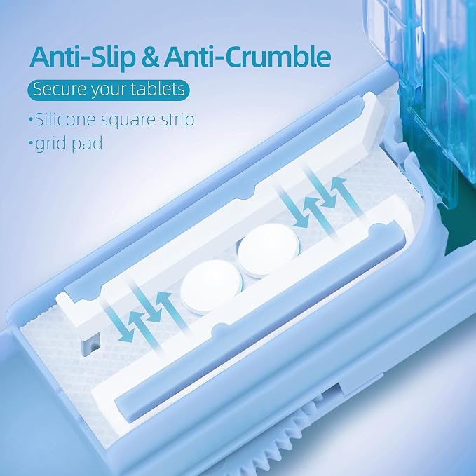 DUBSTAR 2PCS Pill Cutter Splitter for Small and Tiny Pills, Multiple Pill Cutters for Small or Large Pills, Adjustable Pill Splitter with Centering Device and Blade Guard (Blue+Cyan)