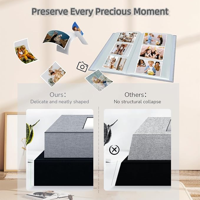 Popotop Photo Album 4x6-300 Photos Linen Cover Photo Books with 300 Horizontal Pockets,Slip-in Picture Albums for Family Wedding Anniversary Baby Vacation Pictures Gray