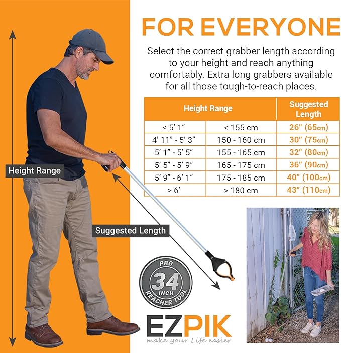 EZPIK Pro 34" Foldable Grabber Reacher Tool for Seniors - Grabbers for Elderly Reaching Tool Heavy Duty Pickup Trash Picker Upper Equipment - Claw Grabber Stick for Reaching Aids, Weed Gripper 3-Pack