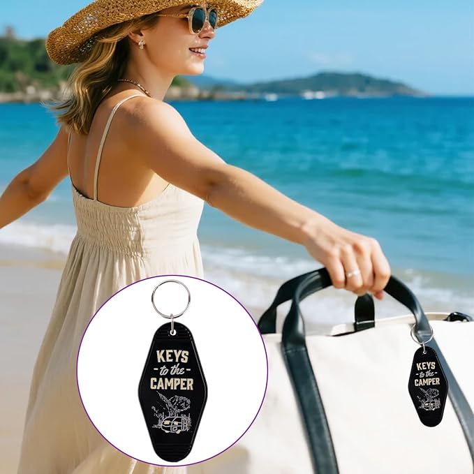 Mikovivi 2pcs Camping Keychain, Plastic Camper Keychain Holder RV Accessories for Men & Women, Thoughtful Gifts