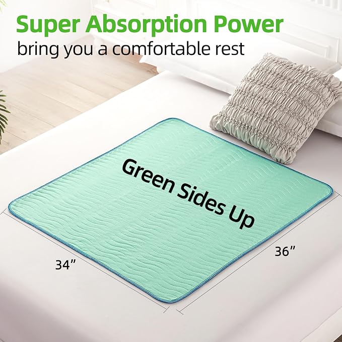 Washable Underpads 34"×36"(Pack of 2),Heavy Absorbency Incontinence Bed Pads,Reusable Diaper Changing Bed Pads Washable Waterproof for Sofa,Bed,Floor,Bedwetting Pee Pads for Nursing Adults,Kids,Dogs