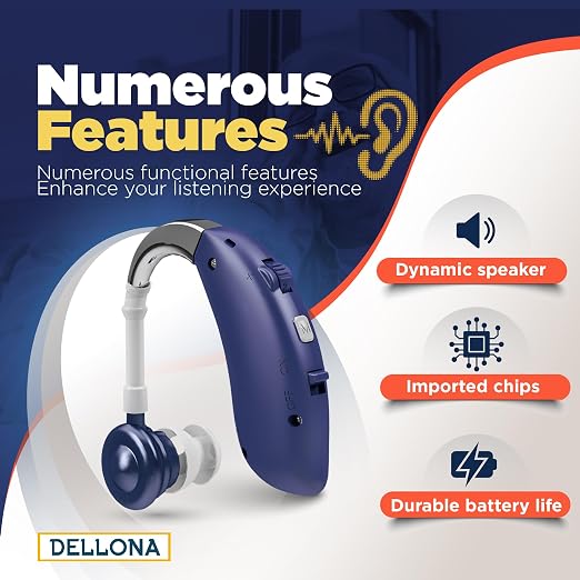 DELLONA High-Performance Hearing Aids for Seniors, OTC Rechargeable Hearing Aid for People with Severe Hearing Loss with Intelligent Noise Reduction (Pair), 4 Modes - Comfortable Hearing Aid devices for elderly, Over The Counter Hearing Aids (Blue - C)