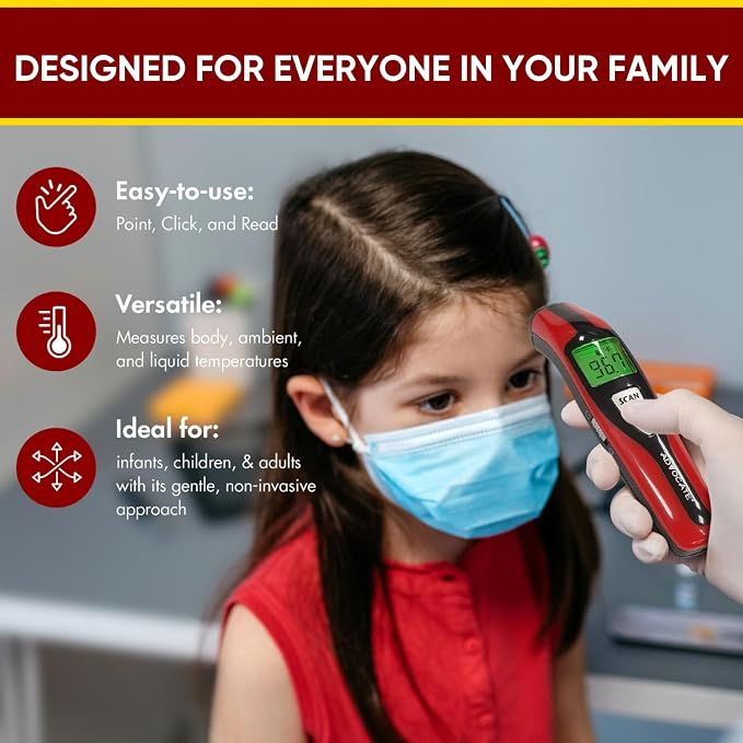 Speaking Non-Contact Infrared Thermometer, English & Spanish, Home Readings | Auto-recalls the last 12 measurements | Clinical-grade accuracy on foreheads | Suits babies, children and adults alike