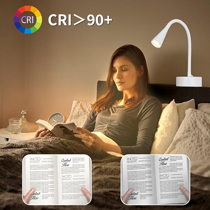 White Headboard Reading Light, No Drilling Wall Mounted Reading Lights for Bedside, Book Light for Bedtime Reading, Buttonless Dimmable Reading Lamp, Movable Gooseneck Reading Sconces for Bedroom