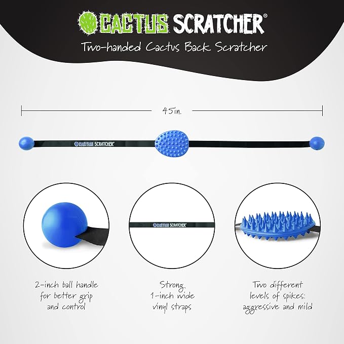 Original Back Scratcher - 2-Sided Back Scratching Tool for Hard-to-Reach Area, Durable 45" Strap with Ball Handles for Towel Like Operation, Universal Gifts for Men and Women, Blue