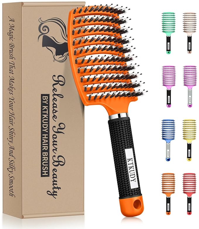 Detangling Brush for Women & Kids, Wet & Dry Hair, All Hair Types | Less pulling & breakage, Boar bristles tame frizz & add shine, Vents for faster blow-drying, Lightweight 4 oz, Non-slip grip