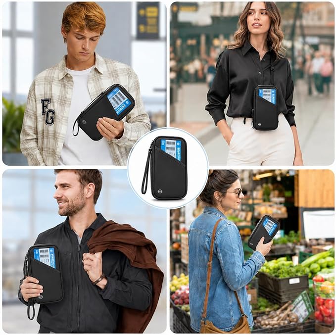 Travel Passport Wallets, Airtag Lightweight Family Passport Holder With RFID Blocking Passport Cover Case Waterproof Bag Document Organizer for Men and Women