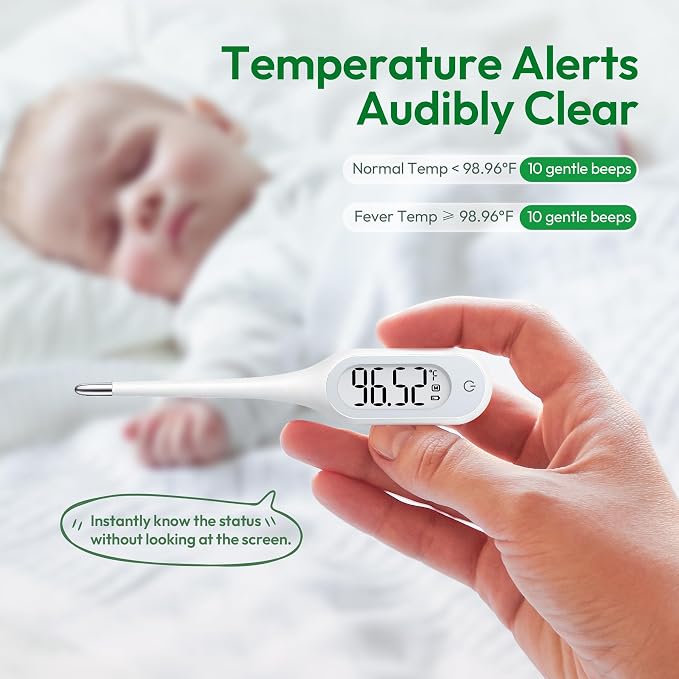 8 Seconds Basal Thermometer for Adult & Kids, Accurate & Safe Thermometer | Fever Alarm and Memory Recall, Oral, Ovulation or Underarm Use