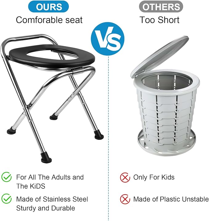 Portable Toilet for Camping, Portable Toilet Seat, Portable Toilet Travel, Stainless Steel Portable Toilet, Foldable Portable Toilet for Camping/Car