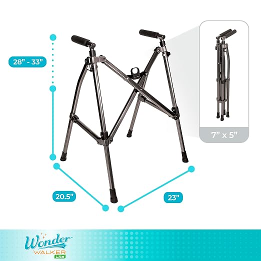 Stander Wonder Walker Lite Short, Lightweight Junior Folding Mobility Aid for Petite Adults, Seniors, and Elderly, Collapsible Travel Assistant with Rubber Feet for Support, Black Walnut