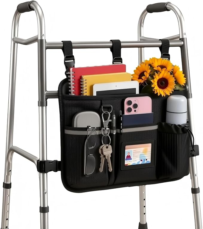 Walker Accessories Bag, Cup Holder & Waterproof Storage for Seniors | Foldable