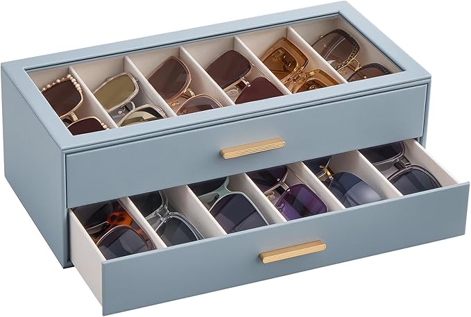 Lolalet Sunglasses Storage Box for Women, Eyewear Eye Glass Organizer with Clear Top Display Holder Case