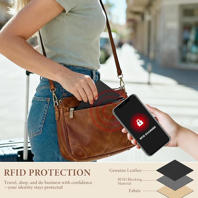 Genuine Leather Passport Holder for Women Men, Hidden Airtag Pocket, RFID Blocking, Zippered Coins Pocket & Cash Compartment Travel Gifts Essentials Passport Cover Case - Black