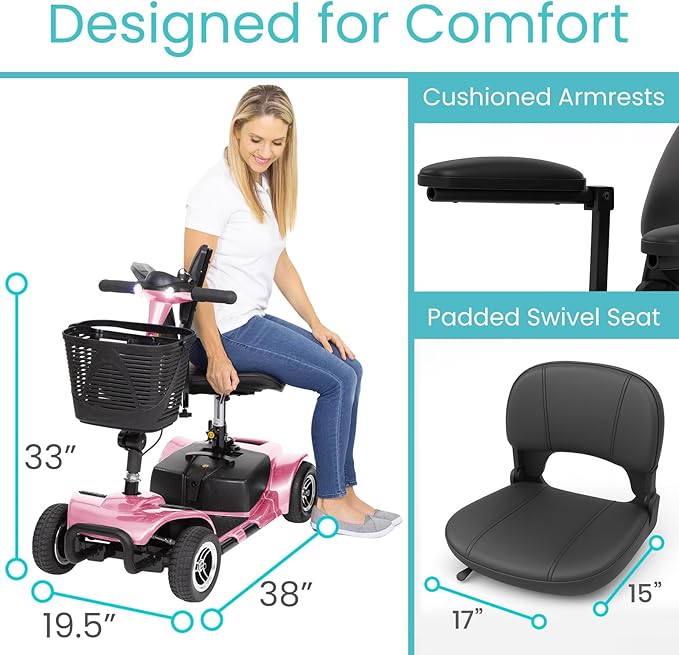 Vive 4 Wheel Mobility Scooter - Electric Powered Wheelchair Device - Compact Heavy Duty Mobile for Travel, Adults, Elderly - Long Range Power Extended Battery with Charger Included (Limited Edition)