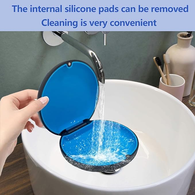 2 Retainer Case, Slim Aligner Cases for Invisalign, Mouthguard Case with Removal Tools& Aligners Chewies& Brush, Removable Inner Tray Silicone for Easy Cleaning (Black&pink)