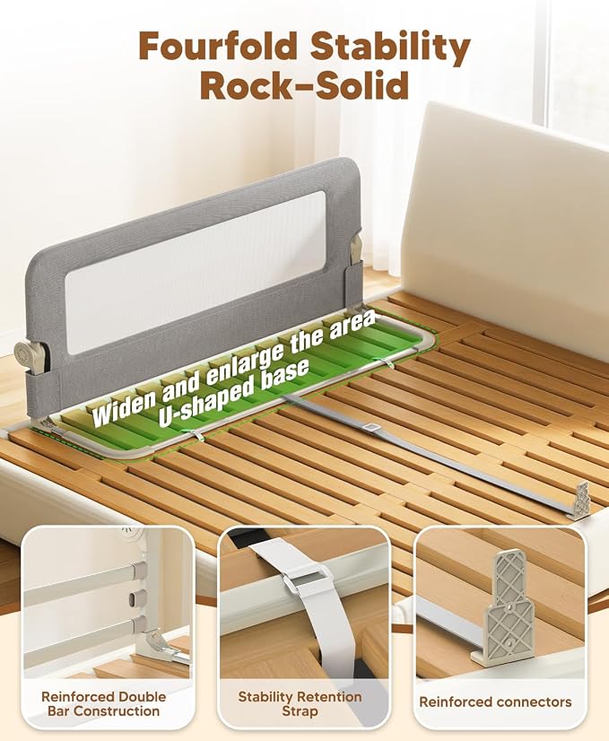 Bed Rail for Toddlers, 71in Foldable Toddler Bed Rails with Reinforced Carbon Steel Frame, Breathable Cationic Washable Fabric, Safety Bed Guard Rails for Bed, No-Tool Setup