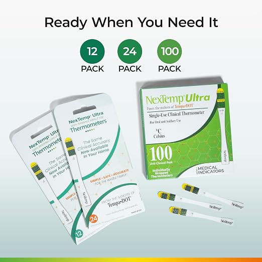 Ultra Disposable Thermometer (100-Pack, Celsius) — Oral Thermometer for Adults, Single Use, Battery Free, Hygienic, High Accuracy Readings in 1 Minute, for Home, Clinic & Travel
