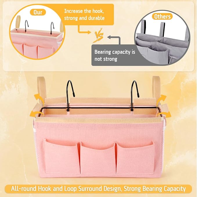 Lilithye Bedside Caddy, Bedside Storage Bag Hanging Organizer for Bunk Bed | Bed Caddy with Fixed Straps and Water Bottle Holder for Home, College Dorm, Bunk Bed, Hospital Bed and Crib Bed Rails