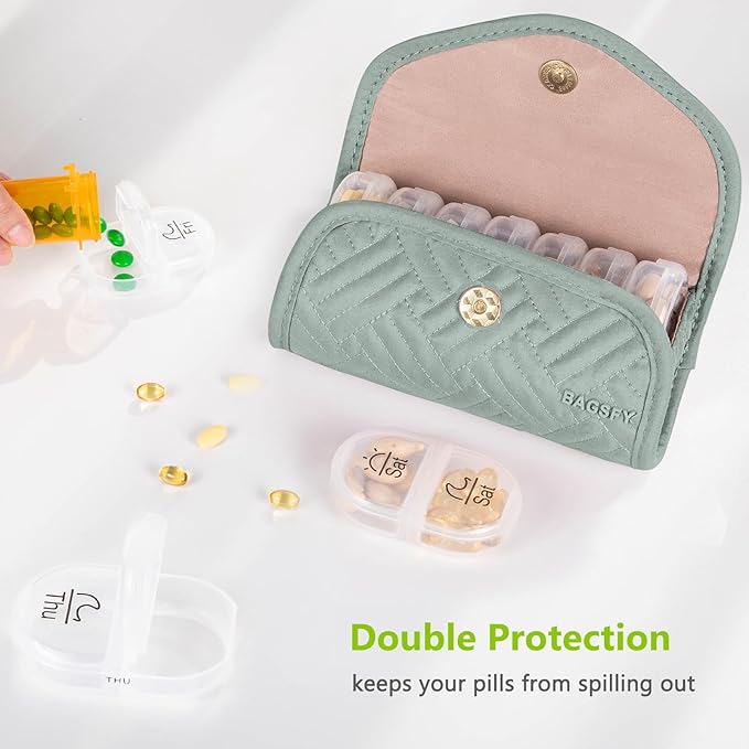 BAGSFY Weekly Pill Organizer 2 Times a Day in a Cute Fabric Pill Case, Medicine Bag, AM PM Pill Box 7 Day, Portable Medication Travel Case for Pills, Vitamins, Fish Oils, Supplements.